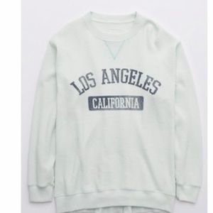 Aerie Oversized Waffle Crew Neck Sweatshirt Mint w/ Los Angeles